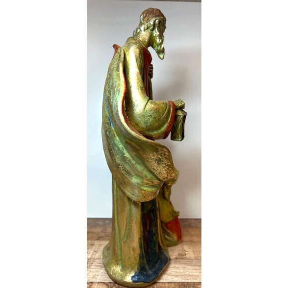 Vintage Religious Sculpture Art Metallic Patina Holy Family Scene Large - Picture 5 of 8